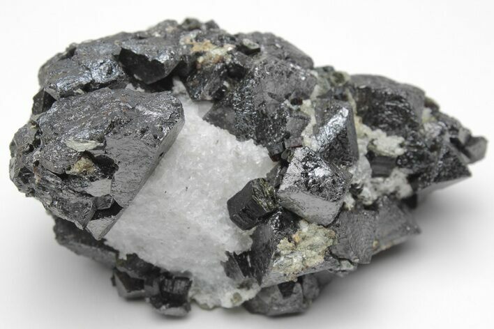Octahedral Magnetite Crystals In Calcite - Russia #209413